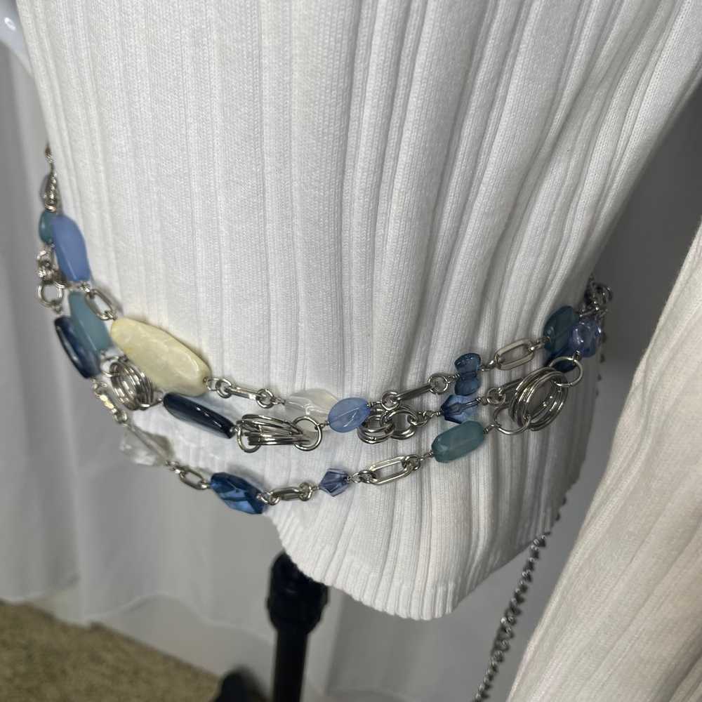 Chico's silver tone chain belt with blue and crea… - image 7