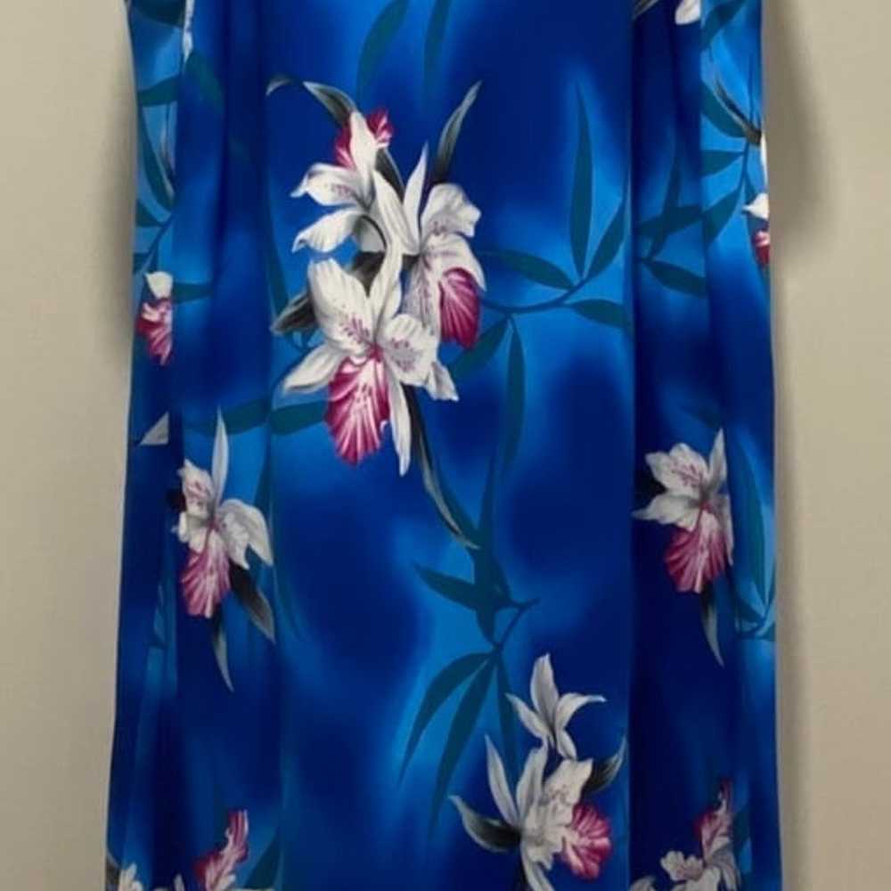 VTG 90s Two Palms Blue Hawaiian Floral Print Slee… - image 7