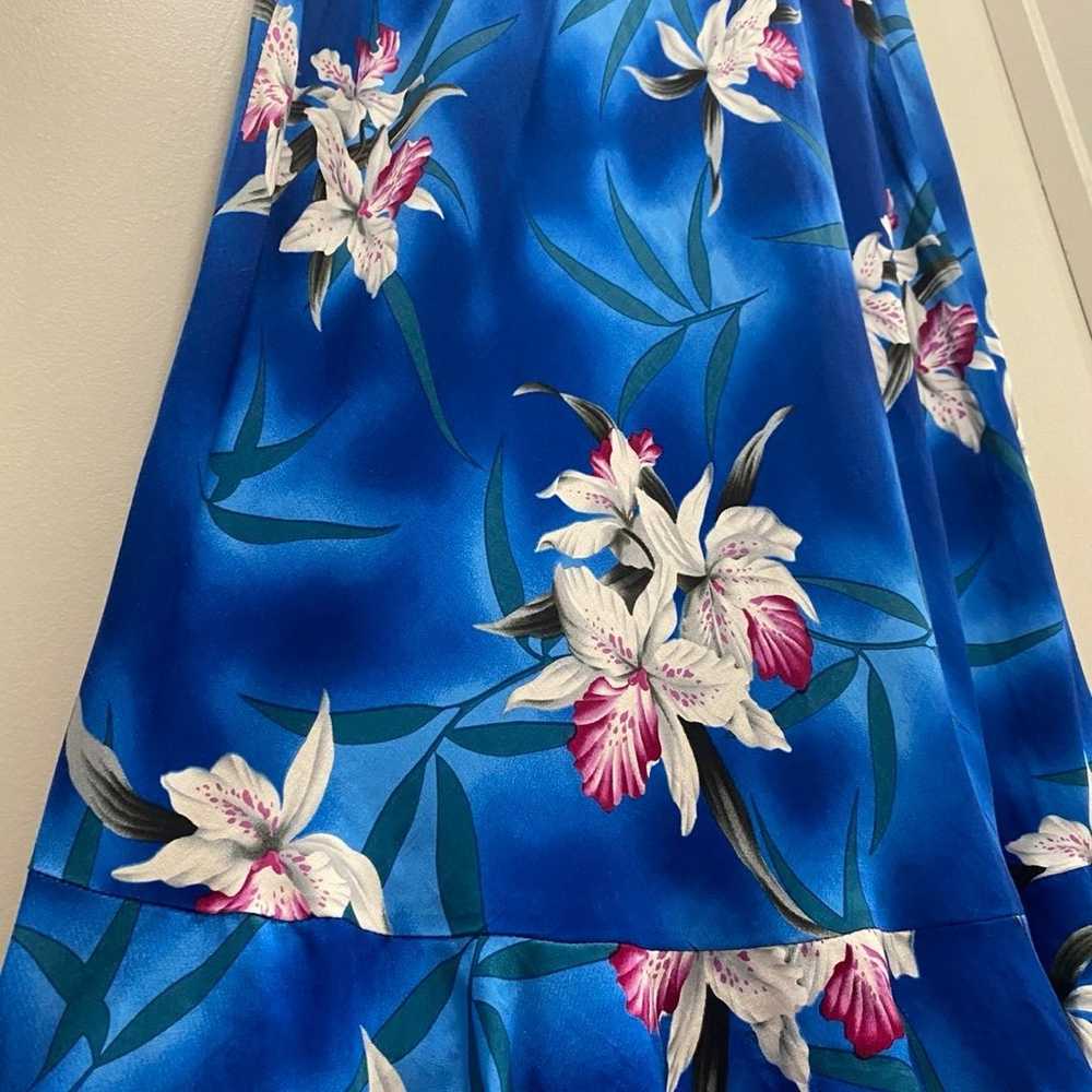 VTG 90s Two Palms Blue Hawaiian Floral Print Slee… - image 8