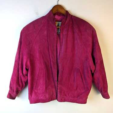 Vintage Awear Hot Pink Suede Leather Bomber Jacket