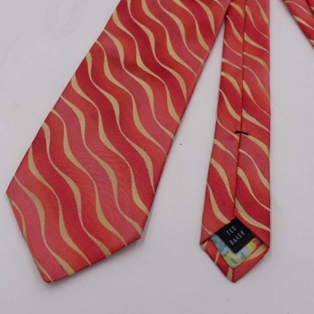 Ted Baker London Red Swirl Wavey Stripe Silk Neck… - image 1