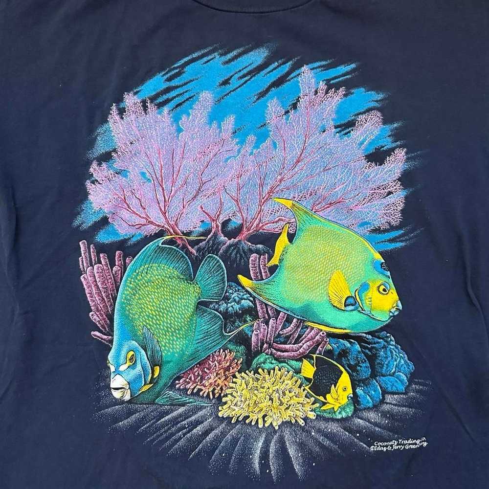 Vintage Tropical Fish Navy Blue T-Shirt Beaches T… - image 3