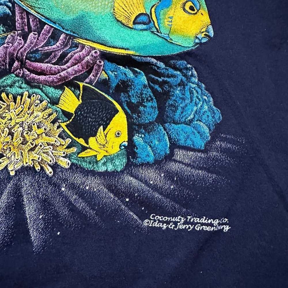 Vintage Tropical Fish Navy Blue T-Shirt Beaches T… - image 7