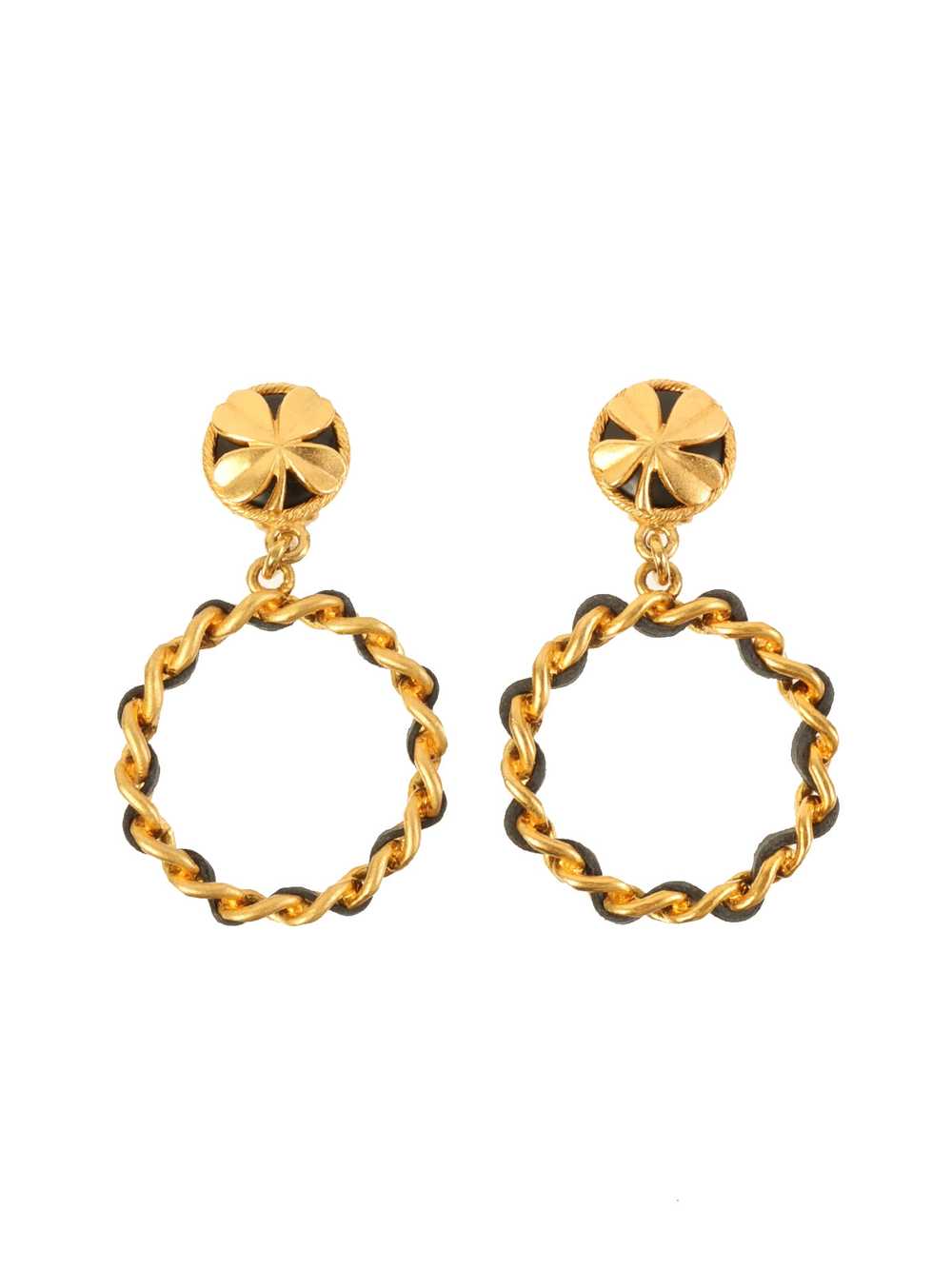 CHANEL 1994 Made Round Clover Hoop Swing Earrings… - image 1