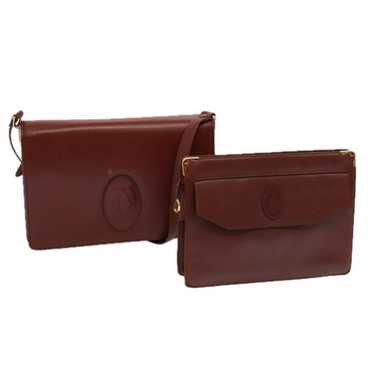 CARTIER Clutch Bag Shoulder Bag Leather 2Set Wine… - image 1