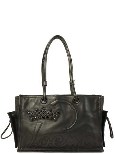 LOEWE Leather Logo Stitch Studs Shoulder Bag Black - image 1