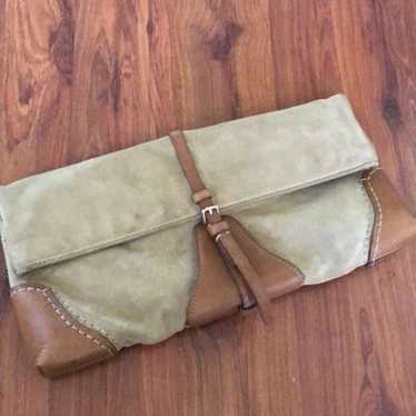 Tumi Suede and leather beige tan clutch handbag