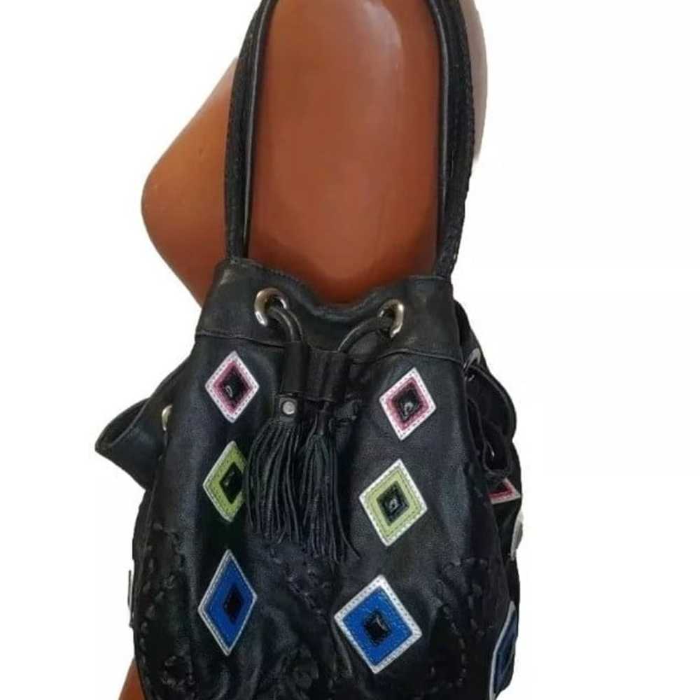 Chi Bucket Bag Black Leather Diamond Retro Vintag… - image 1