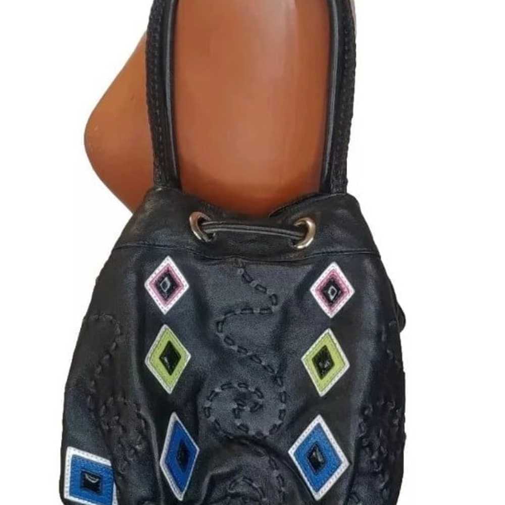 Chi Bucket Bag Black Leather Diamond Retro Vintag… - image 2