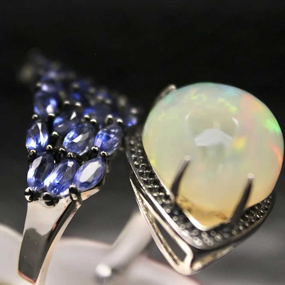 Bird's Nest Natural Opal & Blue Sapphire Sterling… - image 11