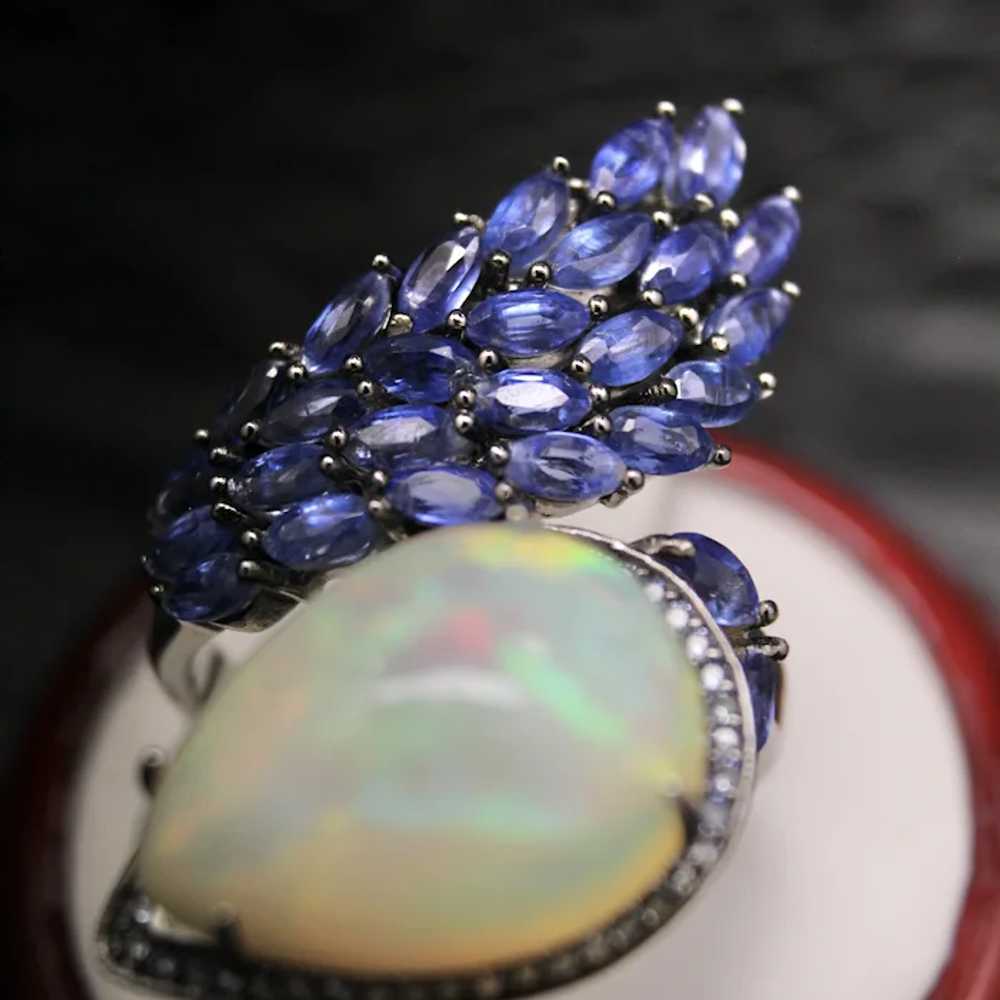 Bird's Nest Natural Opal & Blue Sapphire Sterling… - image 12