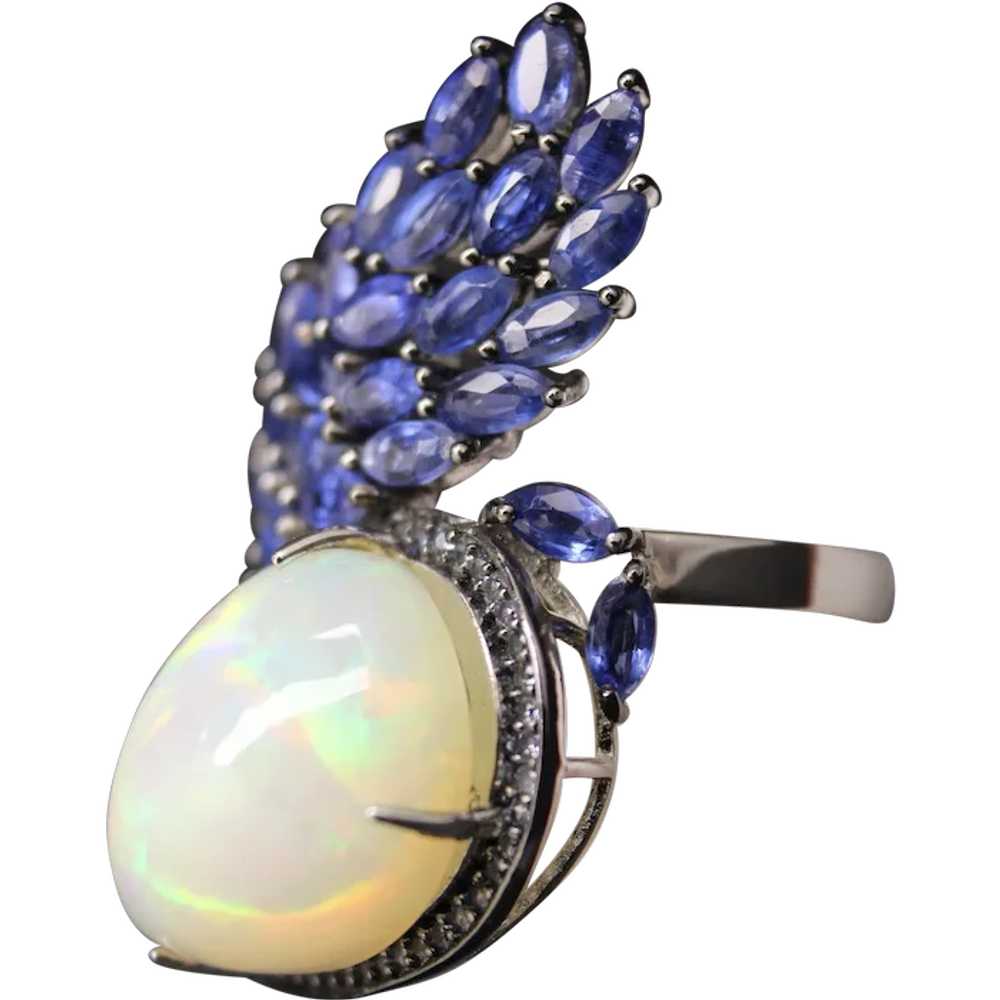 Bird's Nest Natural Opal & Blue Sapphire Sterling… - image 1