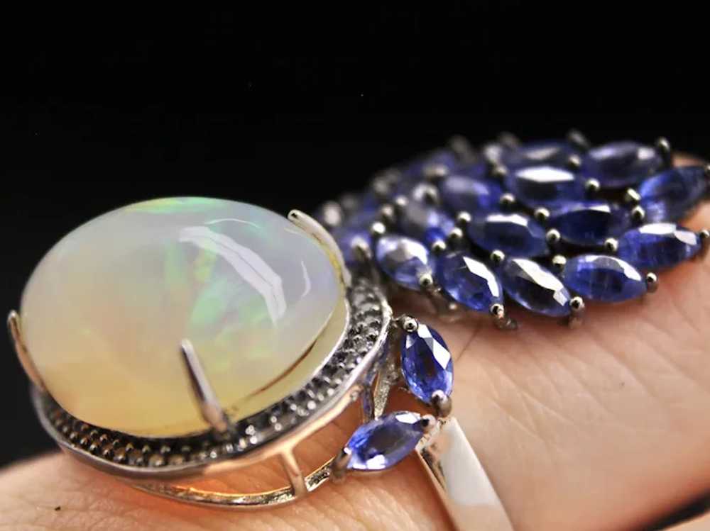 Bird's Nest Natural Opal & Blue Sapphire Sterling… - image 2