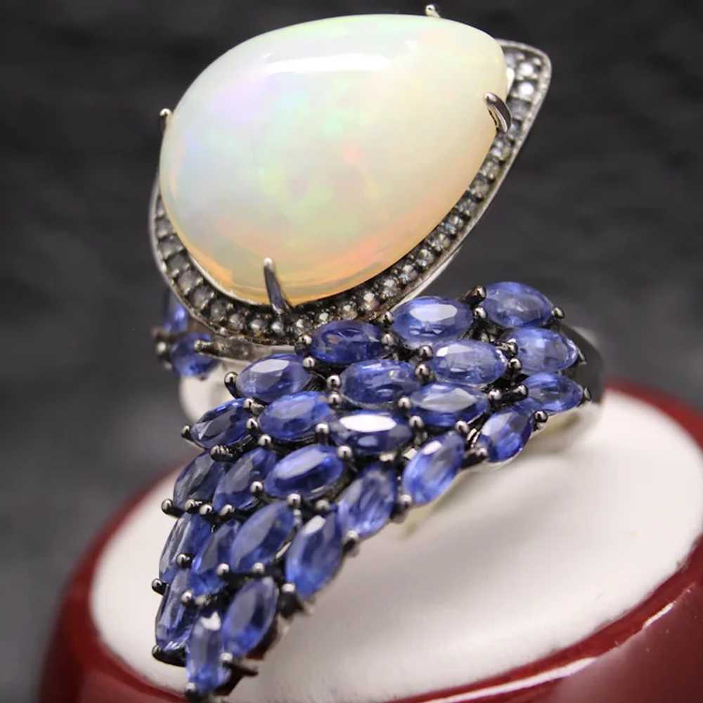 Bird's Nest Natural Opal & Blue Sapphire Sterling… - image 3