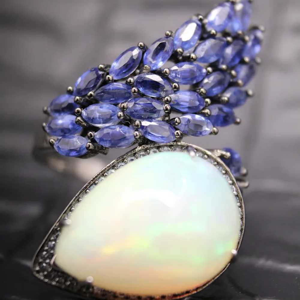 Bird's Nest Natural Opal & Blue Sapphire Sterling… - image 4