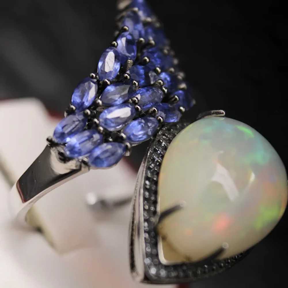 Bird's Nest Natural Opal & Blue Sapphire Sterling… - image 5