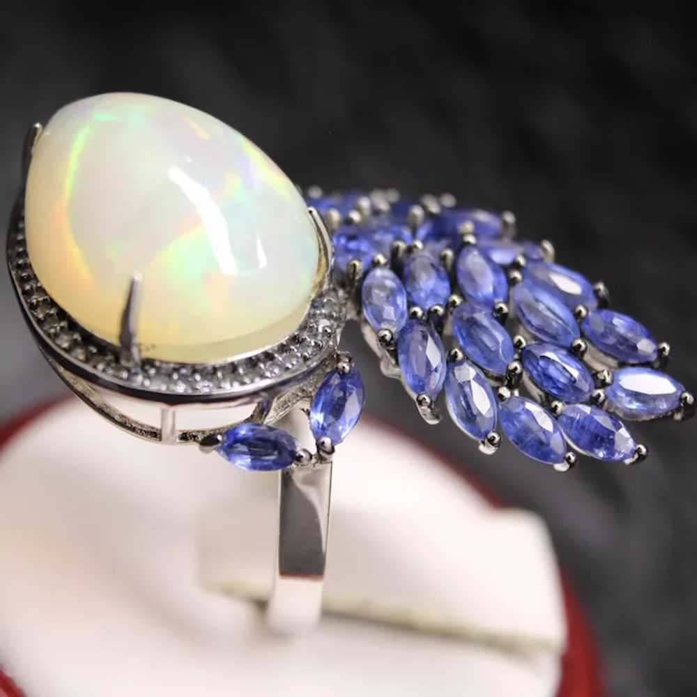 Bird's Nest Natural Opal & Blue Sapphire Sterling… - image 6