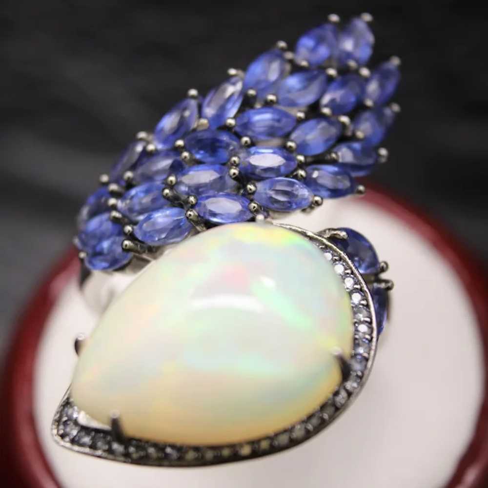 Bird's Nest Natural Opal & Blue Sapphire Sterling… - image 7