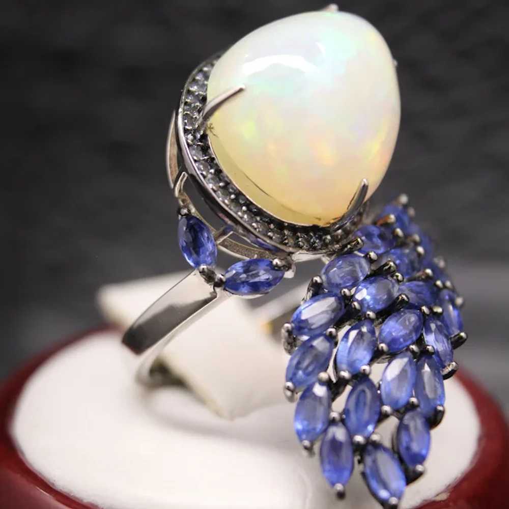 Bird's Nest Natural Opal & Blue Sapphire Sterling… - image 8