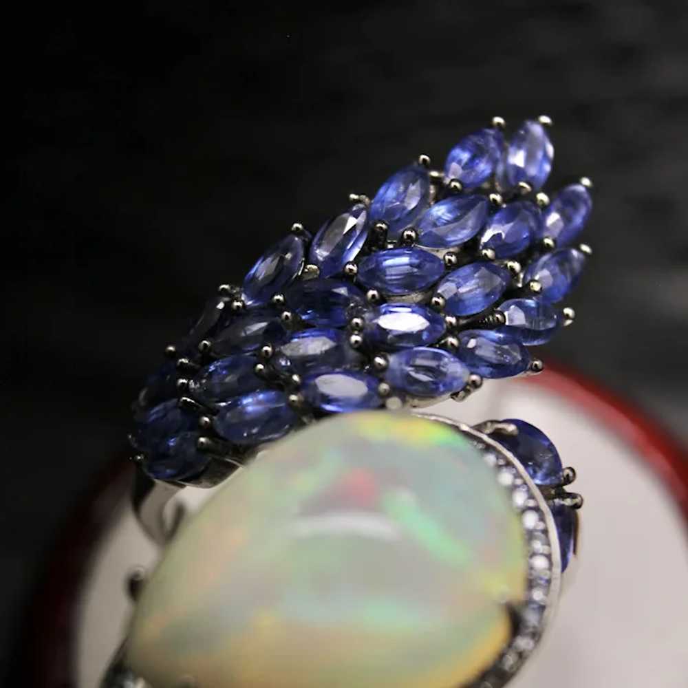 Bird's Nest Natural Opal & Blue Sapphire Sterling… - image 9