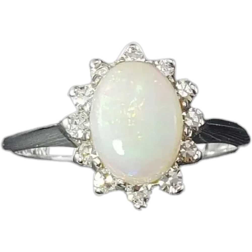 14 Karat White Gold Opal and Diamond Halo Ring Si… - image 1