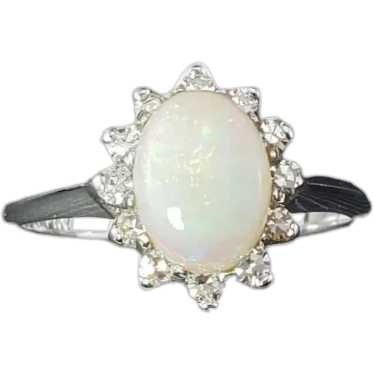 14 Karat White Gold Opal and Diamond Halo Ring Si… - image 1