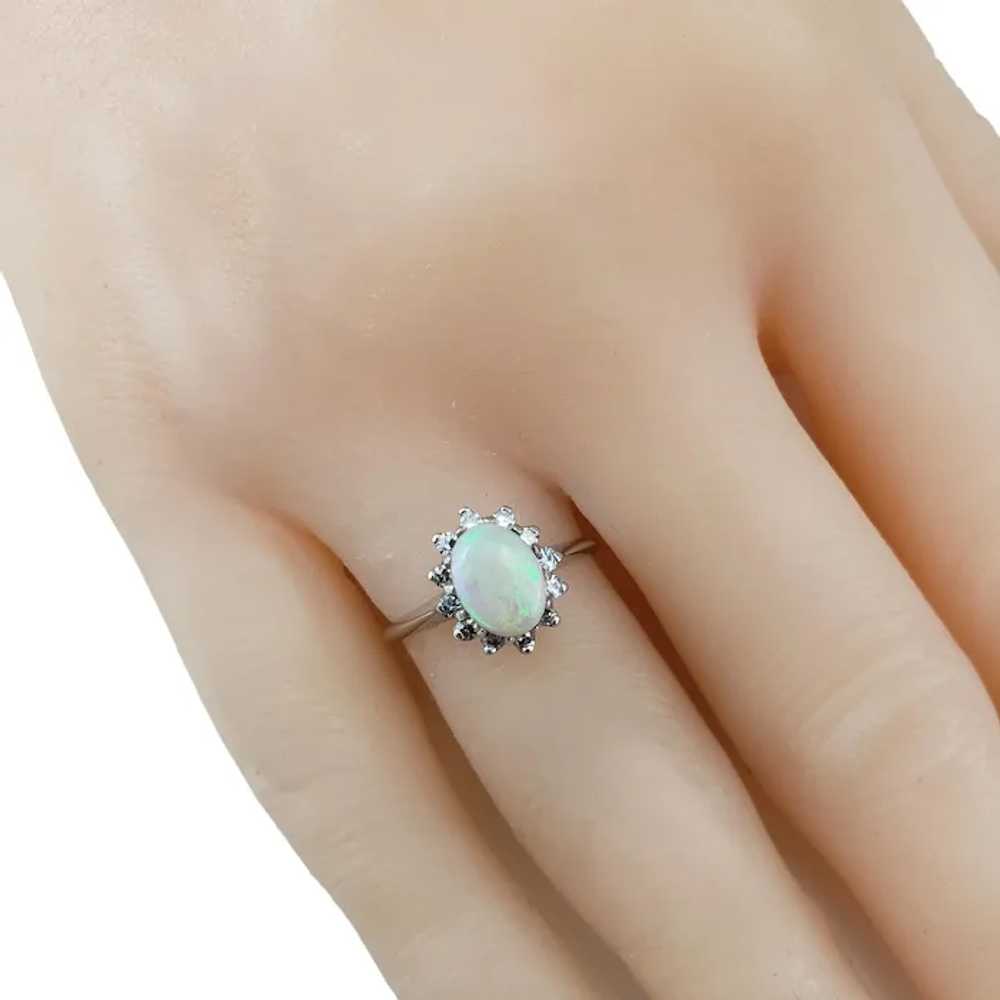 14 Karat White Gold Opal and Diamond Halo Ring Si… - image 7