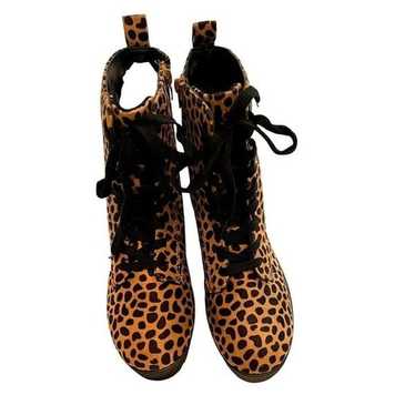 Bamboo Leopard Chunky Combat Platform Boots Size 6