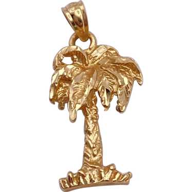 Tropical Palm Tree Charm Pendant 14K Gold Three-Di