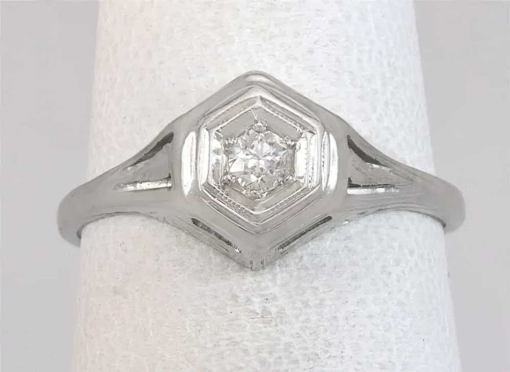 Antique 20K White Gold .05ct Diamond Art Deco Sol… - image 2