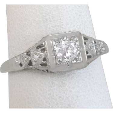 Antique Art Deco 18K White Gold .30ct Diamond Fili