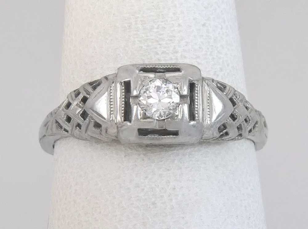 Antique Art Deco .13ct Genuine Diamond 18K White … - image 2