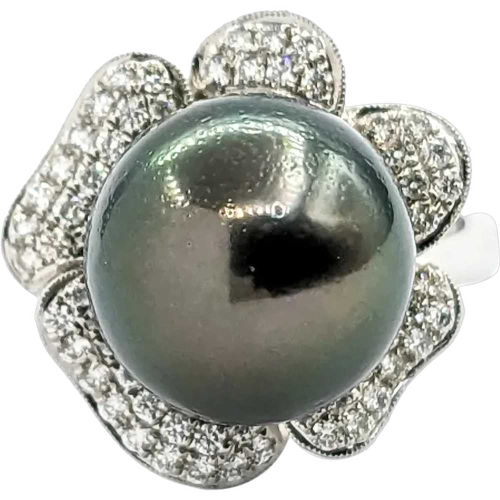 Floral Tahitian Pearl & Diamond Dress Ring - 18K … - image 1