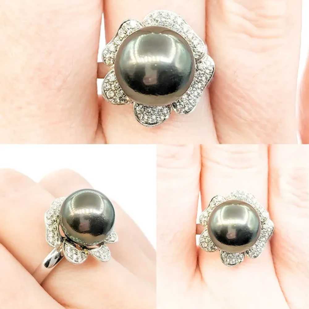 Floral Tahitian Pearl & Diamond Dress Ring - 18K … - image 2