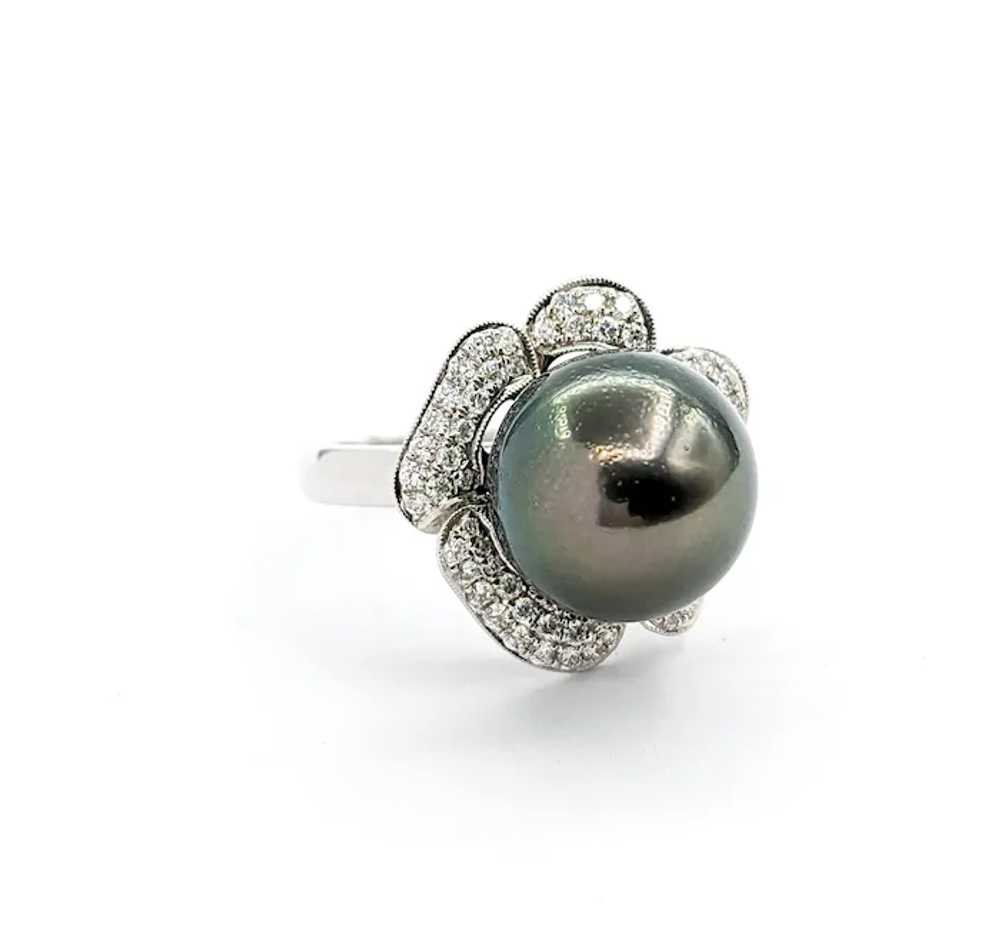 Floral Tahitian Pearl & Diamond Dress Ring - 18K … - image 3