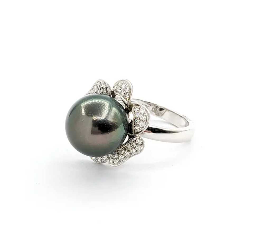 Floral Tahitian Pearl & Diamond Dress Ring - 18K … - image 4