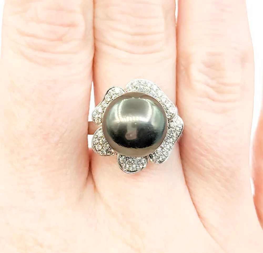 Floral Tahitian Pearl & Diamond Dress Ring - 18K … - image 7