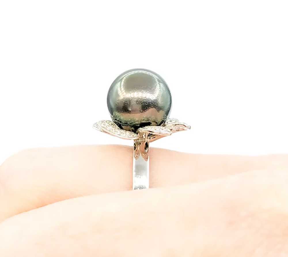 Floral Tahitian Pearl & Diamond Dress Ring - 18K … - image 9