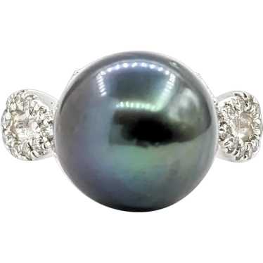 Sophisticated Tahitian Pearl & Diamond Ring - 18K 