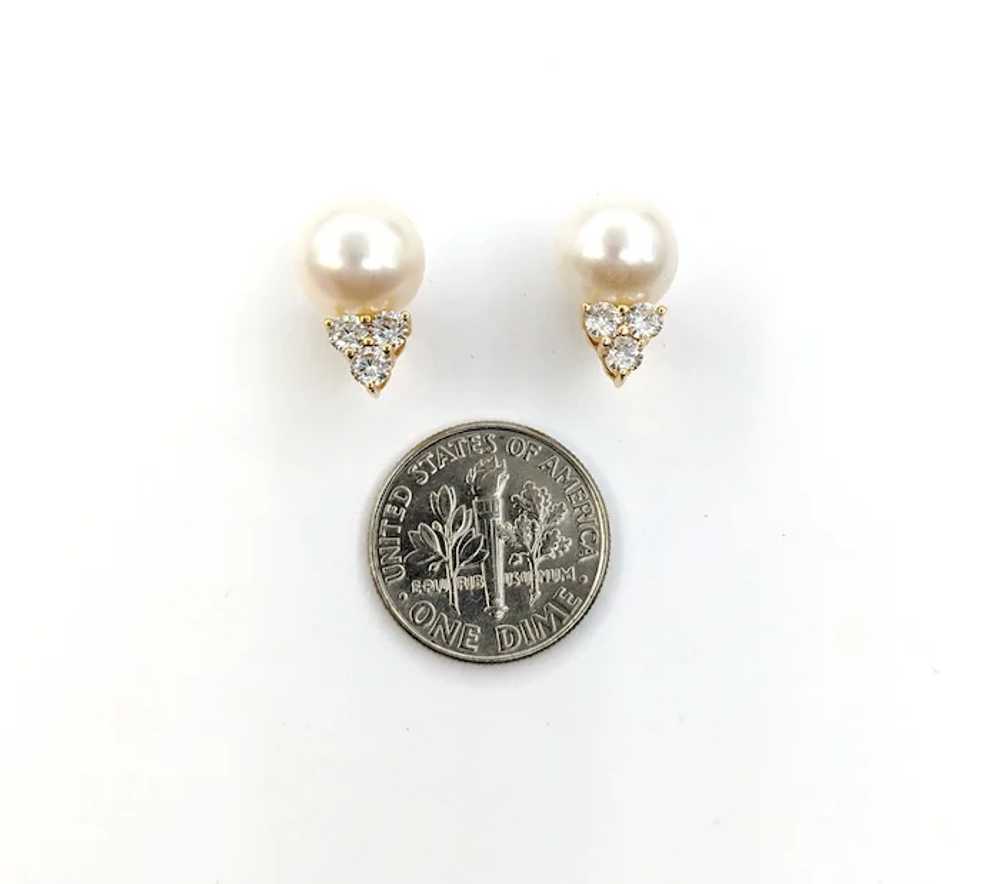 Pearl & Diamond Stud Earrings In Yellow Gold - image 2