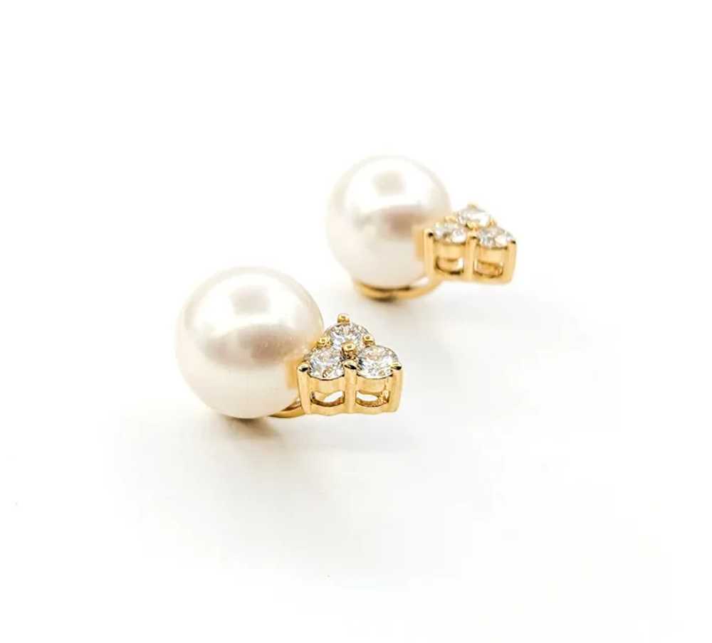 Pearl & Diamond Stud Earrings In Yellow Gold - image 4