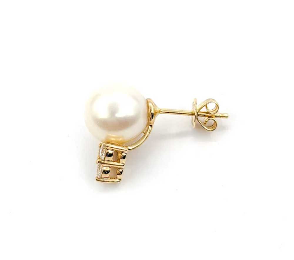 Pearl & Diamond Stud Earrings In Yellow Gold - image 7