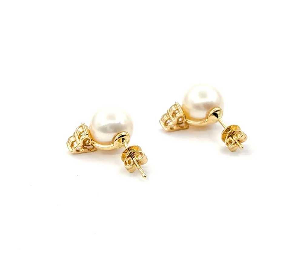 Pearl & Diamond Stud Earrings In Yellow Gold - image 9