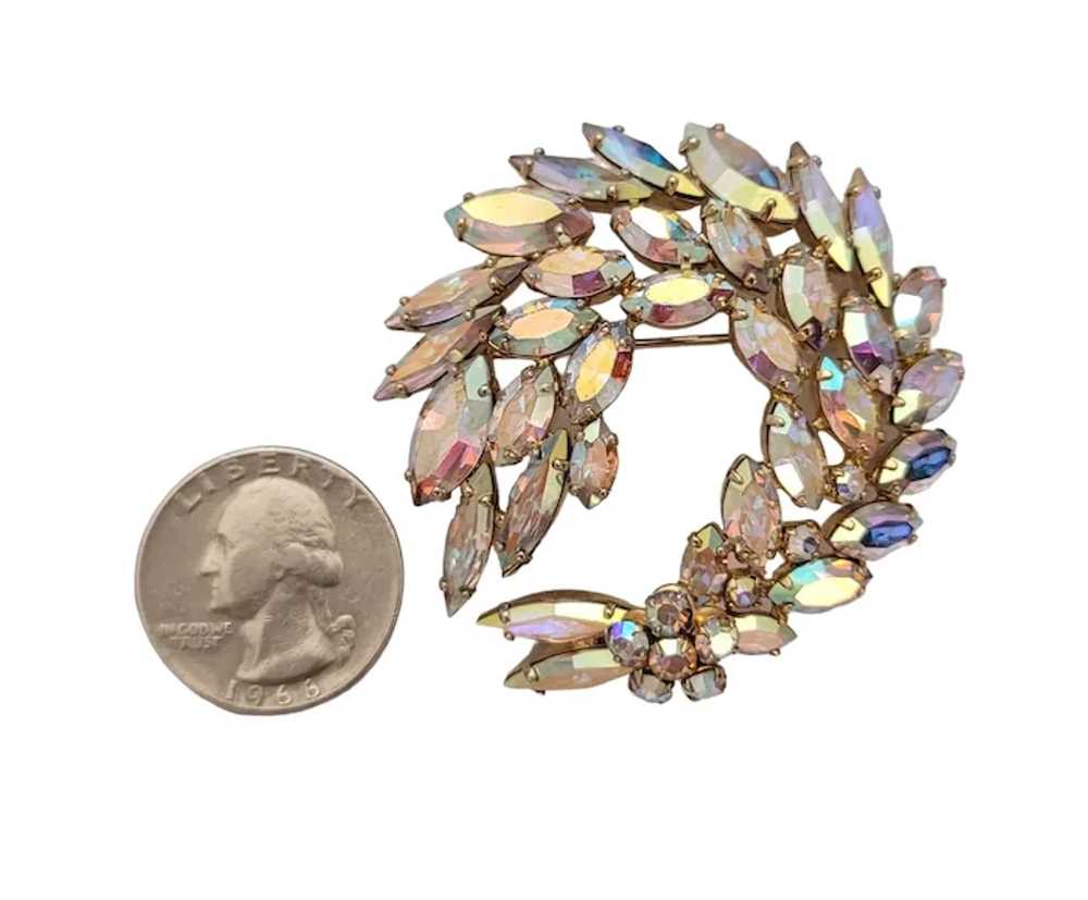 Sherman Gold Tone AB Rhinestone Swag Round Brooch… - image 10