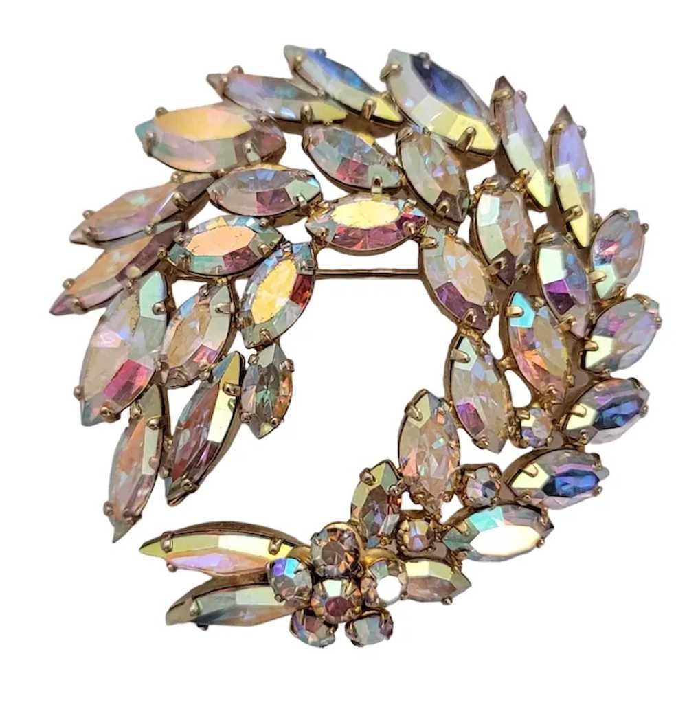 Sherman Gold Tone AB Rhinestone Swag Round Brooch… - image 12