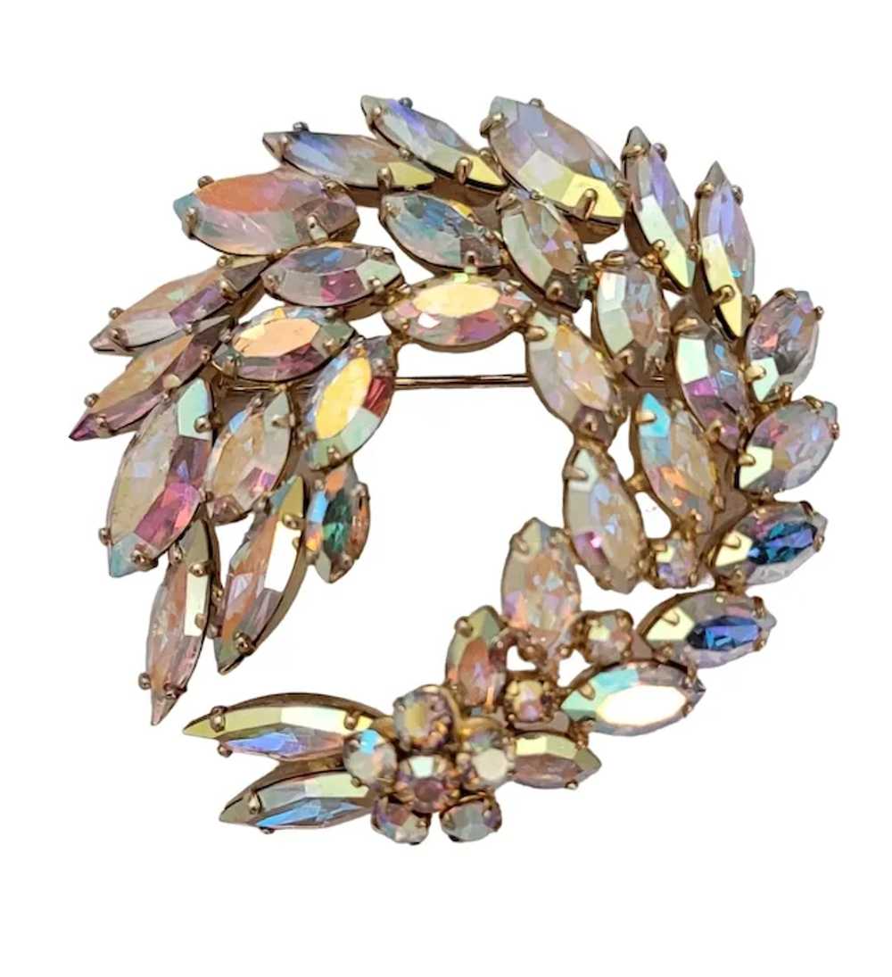 Sherman Gold Tone AB Rhinestone Swag Round Brooch… - image 2