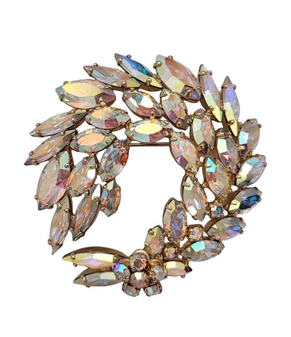 Sherman Gold Tone AB Rhinestone Swag Round Brooch… - image 3