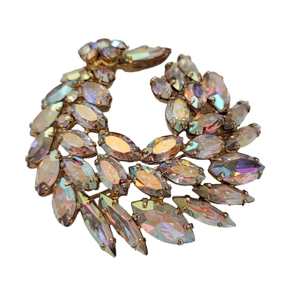 Sherman Gold Tone AB Rhinestone Swag Round Brooch… - image 5