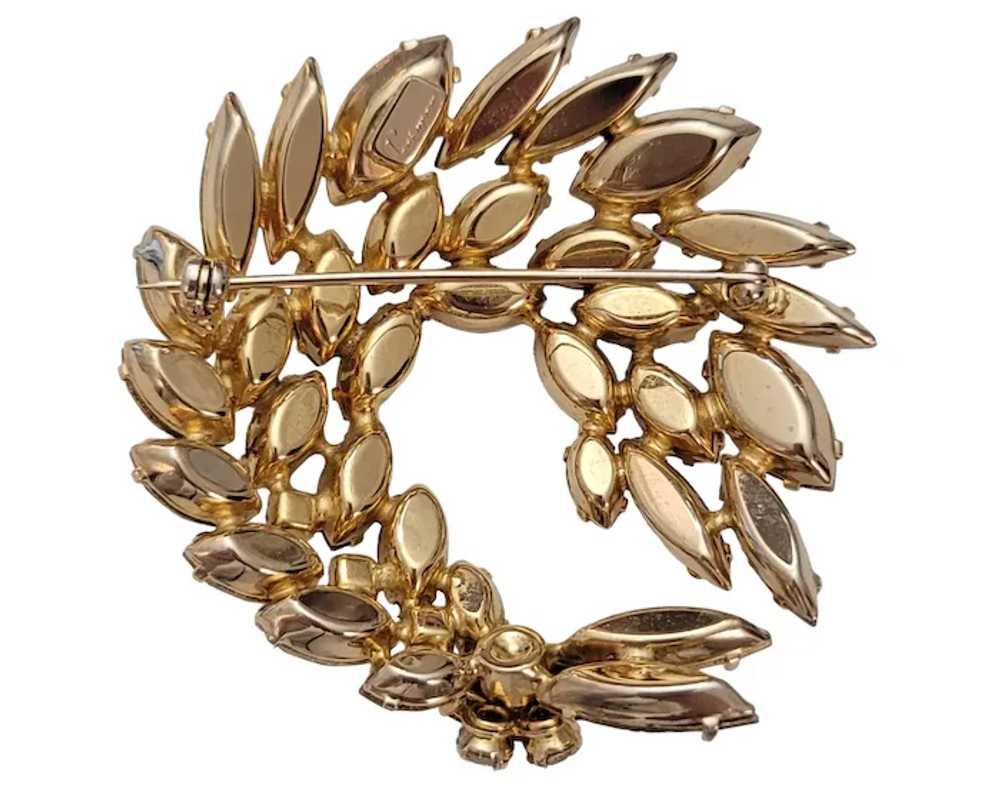 Sherman Gold Tone AB Rhinestone Swag Round Brooch… - image 9