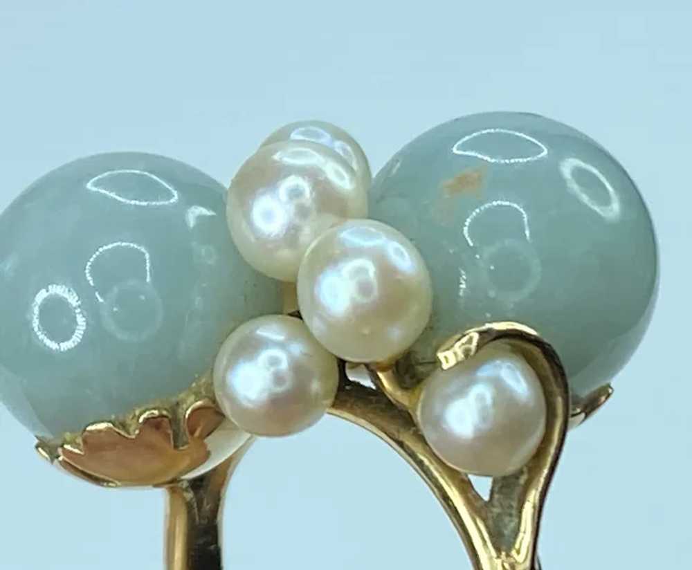 Ming of Hawaii 14K gold 10.8mm Twin Jadeite Cultu… - image 2